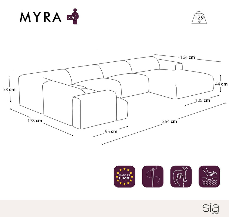 Panoramische bank Myra rechts bouclé