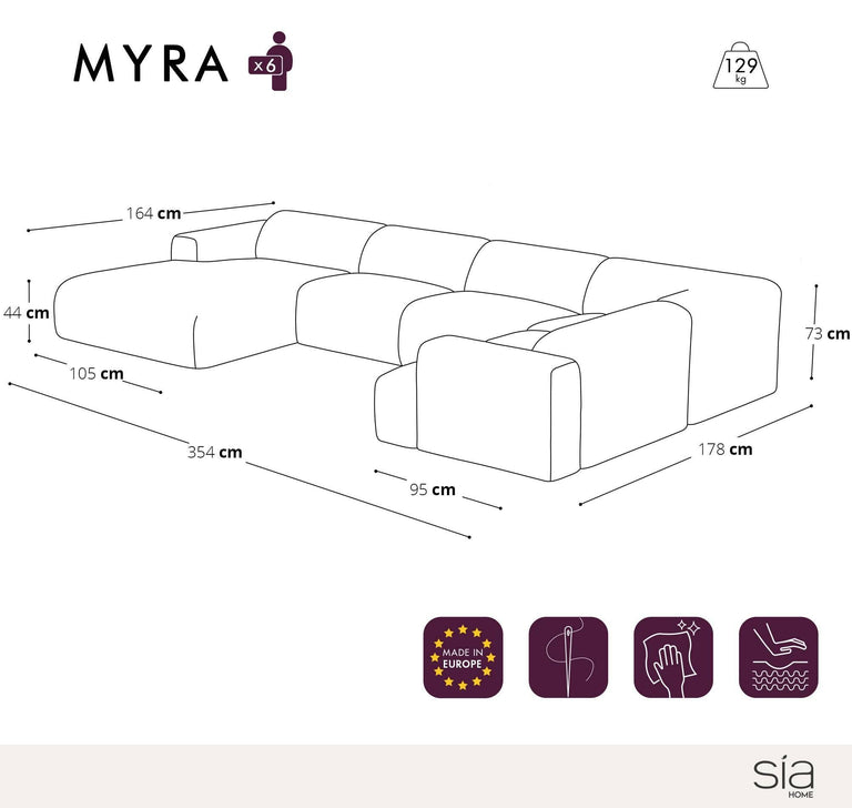 Panoramische bank Myra links bouclé