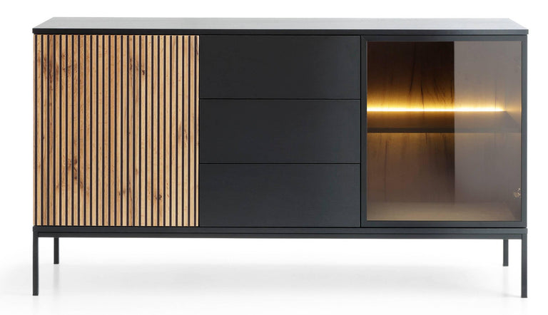 naduvi-collection-ladekast-tosena 2-deurs met verlichting-zwart-eikenfineer-kasten-meubels1
