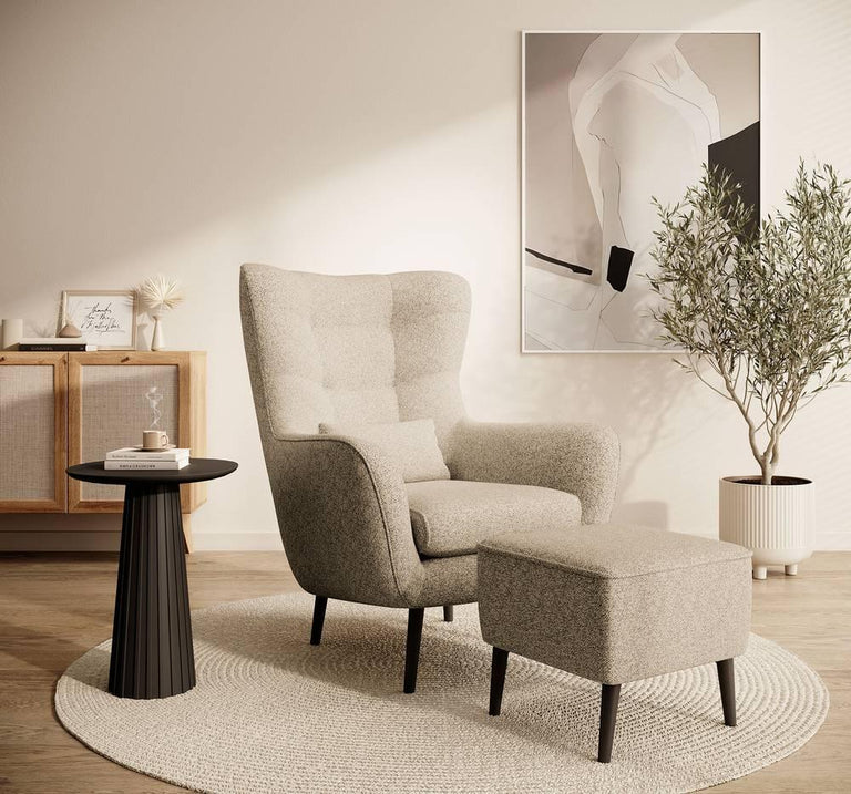 Fauteuil met hocker Verdiro bouclé