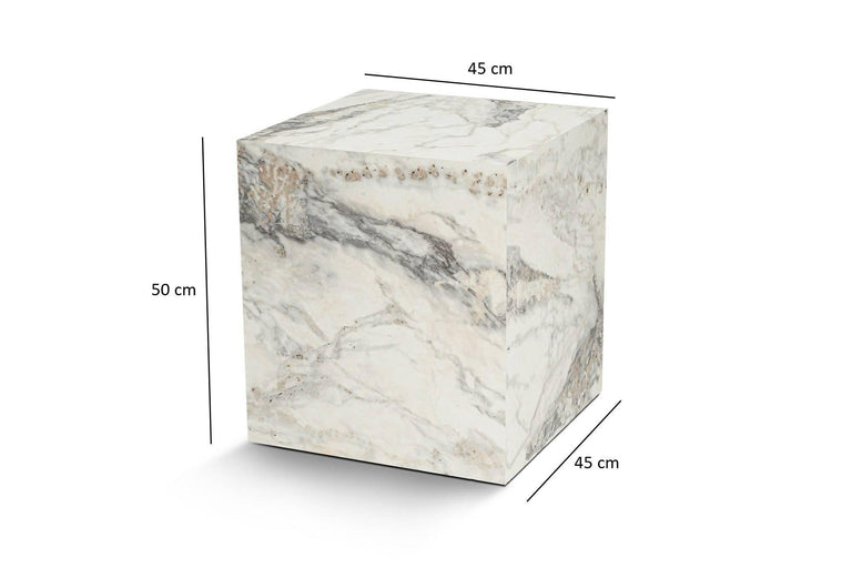 Küp bijzettafel marmer look