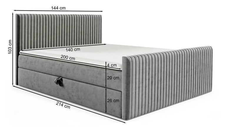 Boxspring Pinehill velvet 140 x 200 cm met opbergruimte