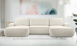 U-slaapbank Monteno bouclé met opbergruimte