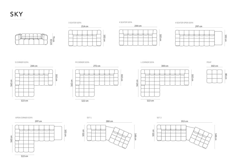3-zits hoekbank Sky rechts velvet