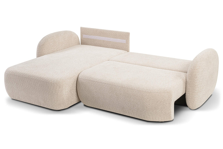 Hoekbank OLAN met slaapfunctie links bouclé
