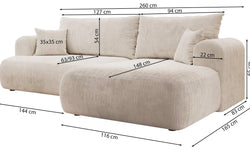 Hoekslaapbank Philipa ribstof links