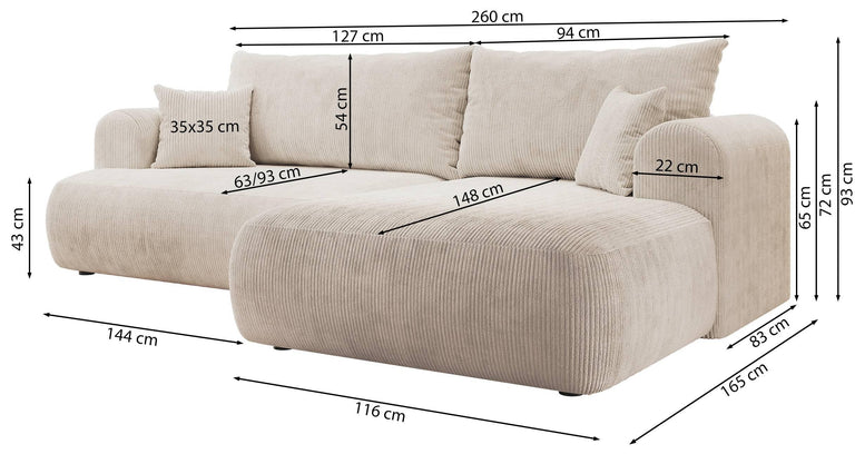 Hoekslaapbank Philipa ribstof links