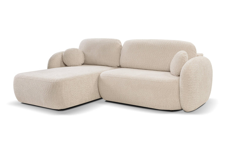 Hoekbank OLAN met slaapfunctie links bouclé