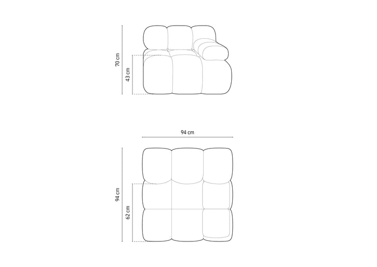 Modulair-hoekelement Tropea rechts velvet