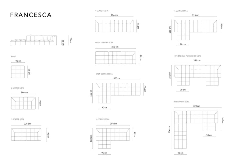 Panoramische bank Francesca velvet 5-zits