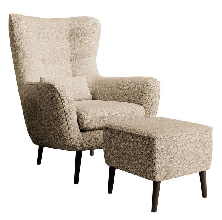 Fauteuil met hocker Verdiro bouclé