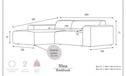 Hoekbank Nina links ribstof