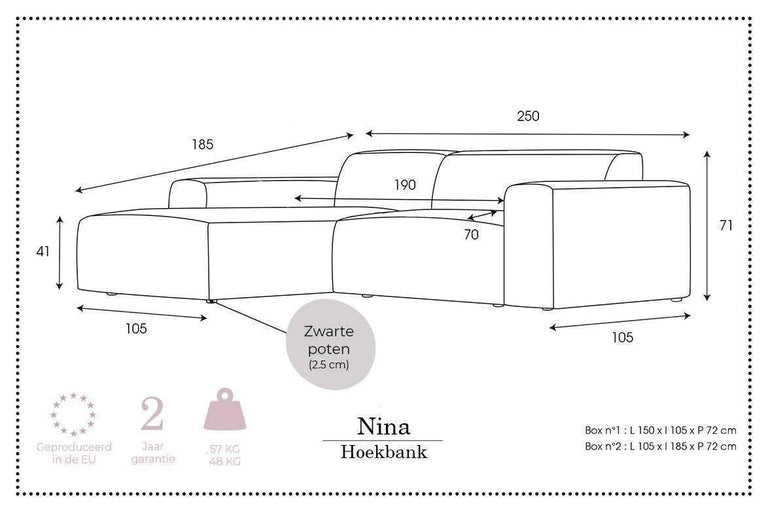 Hoekbank Nina links ribstof