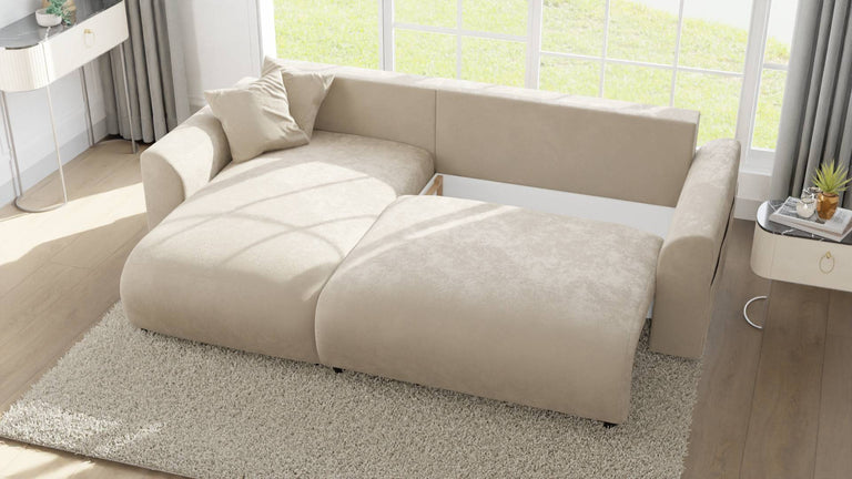 Hoekbank met slaapfunctie Lovelle links velvet