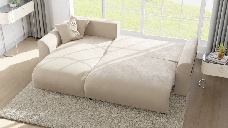 Hoekbank met slaapfunctie Lovelle links velvet