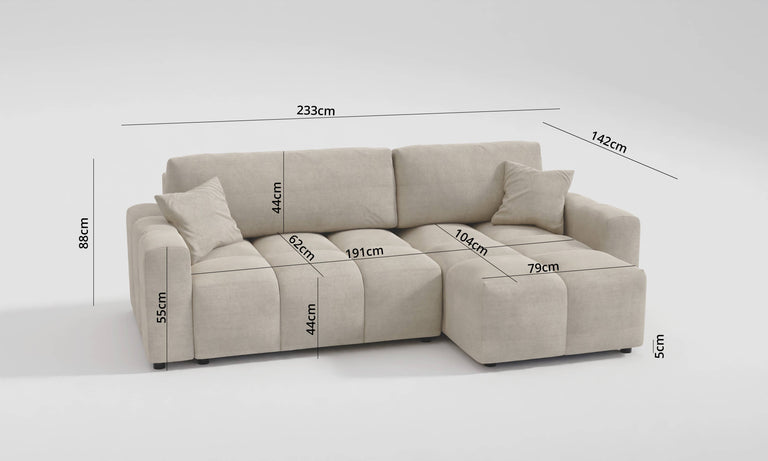 Hoekbank met slaapfunctie Lumi rechts microvezel