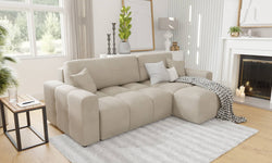 Hoekbank met slaapfunctie Lumi rechts microvezel