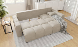 Hoekbank met slaapfunctie Lumi rechts microvezel