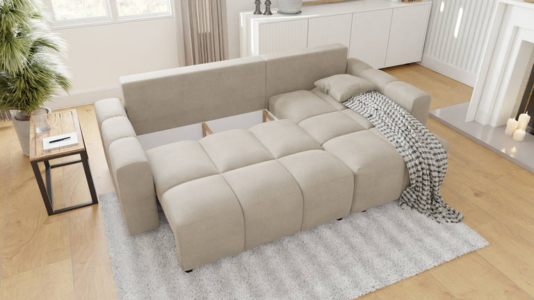 Hoekbank met slaapfunctie Lumi rechts microvezel