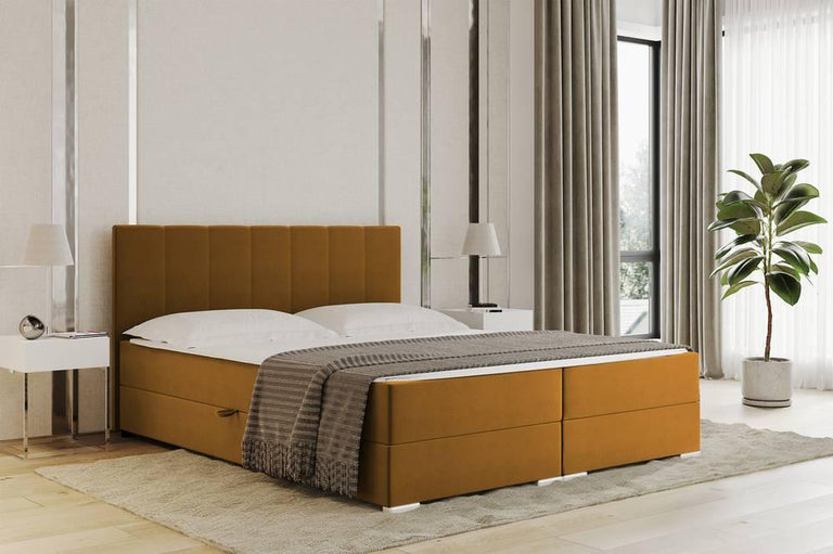 Boxspring Jaya 140x200 cm fluweel incl topper en opbergvak