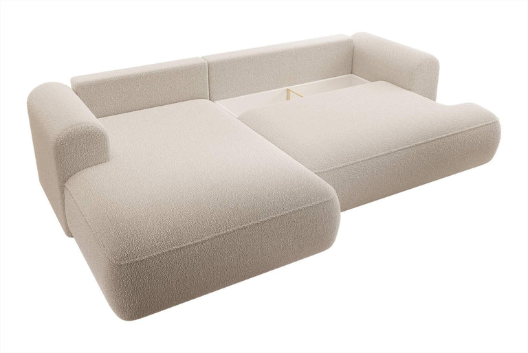 Hoekbank Philipa links bouclé met slaapfunctie