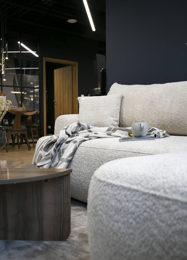 Hoekbank Philipa links bouclé met slaapfunctie