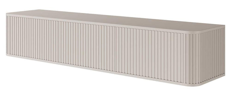 Ovarlo hangend tv-meubel met groeven, driedeurs, 163 cm, zandbeige