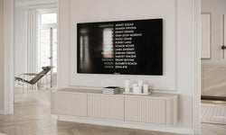 Ovarlo hangend tv-meubel met groeven, driedeurs, 163 cm, zandbeige