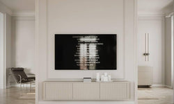 Ovarlo hangend tv-meubel met groeven, driedeurs, 163 cm, zandbeige