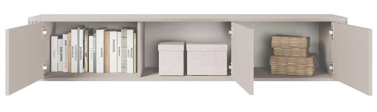 Ovarlo hangend tv-meubel met groeven, driedeurs, 163 cm, zandbeige
