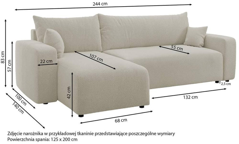 Hoekslaapbank Rosco links/rechts bouclé