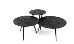 Set van 3 salontafels Noir visgraat teakhout rond