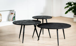 Set van 3 salontafels Noir visgraat teakhout rond