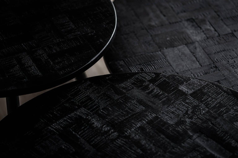 Set van 3 salontafels Noir visgraat teakhout rond