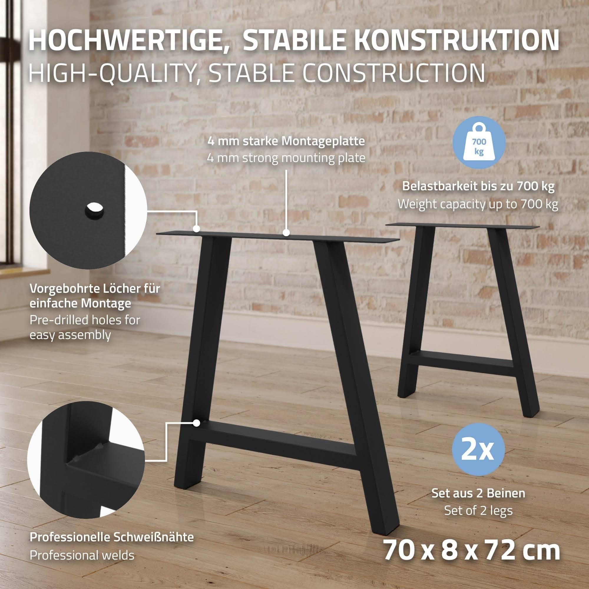 Fayelong Set van 2 stalen tafelpoten met X-frame, 70 cm x 60 cm, robuust voor eetkamer, bank, computertafel, salontafel, industriële doe-het-zelf