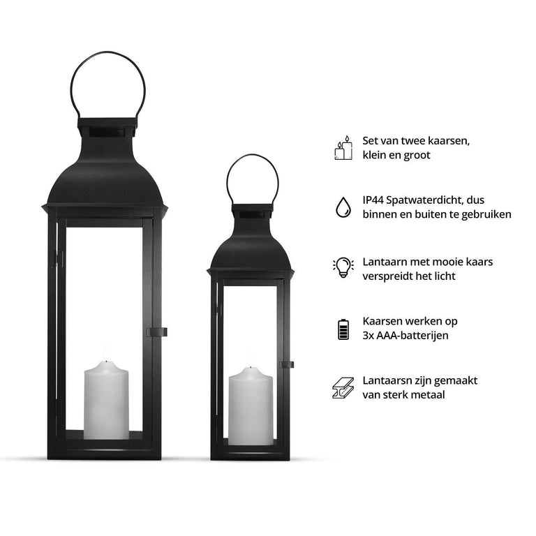 Set van 2 windlichten met electrische kaarsen