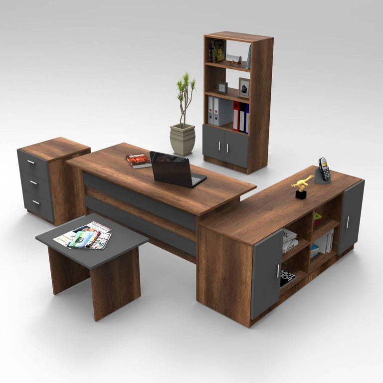 Set van bureau met bijzettafel en 3 opbergkasten Jill