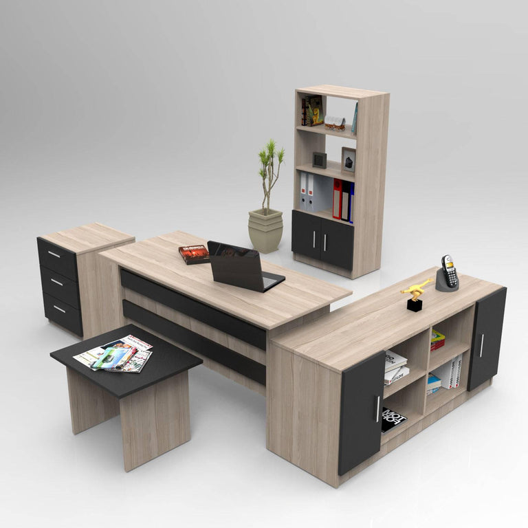 Set van bureau met bijzettafel en 3 opbergkasten Jill