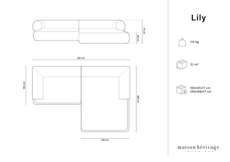 Hoekbank Lily rechts chenille