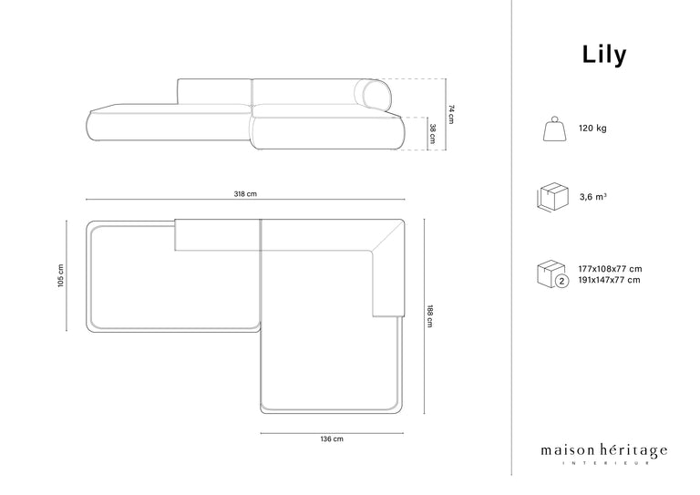 Hoekbank Lily rechts chenille