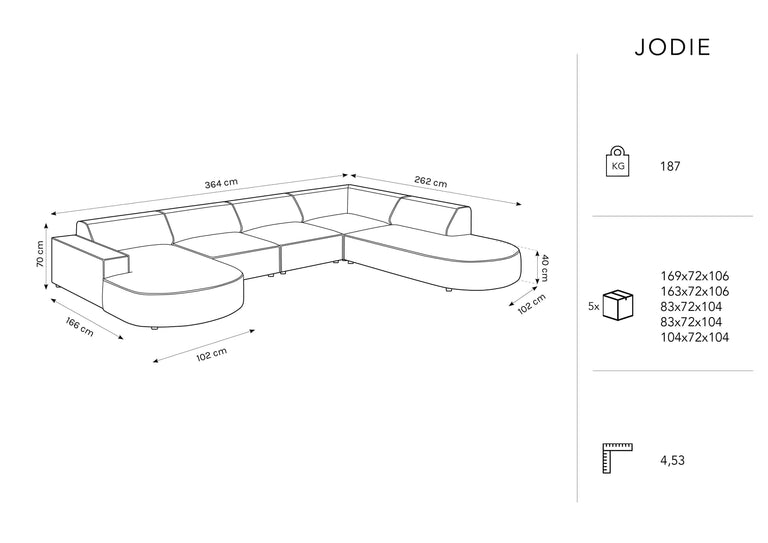 U-bank Jodie bouclé Chaise longue rechts