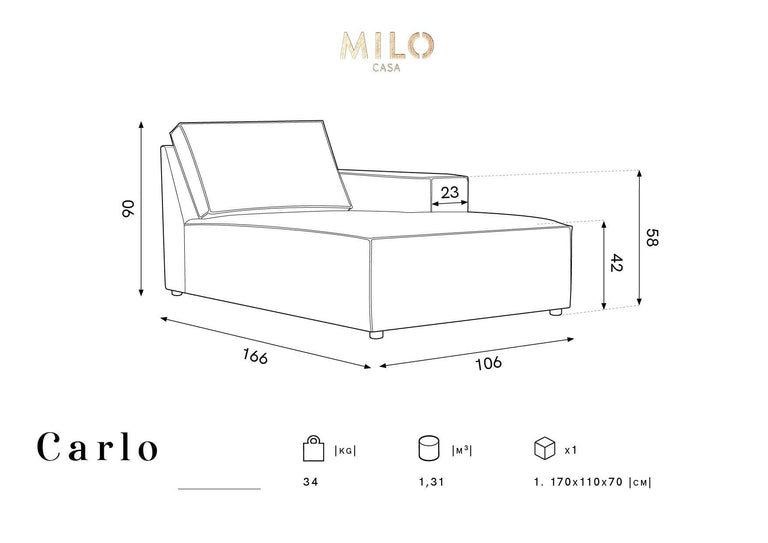 Chaise Longue Carlo rechts ribstof