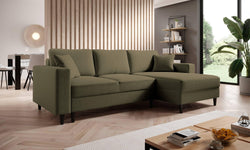 Hoekbank Malena velvet rechts met slaapfunctie