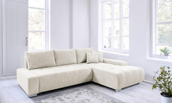 Hoekbank Olivia rechts ribstof met slaapfunctie