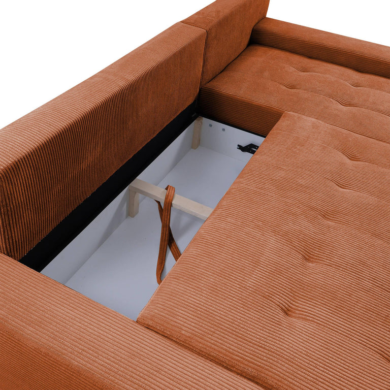 Hoekbank Olivia rechts ribstof met slaapfunctie