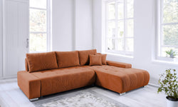 Hoekbank Olivia rechts ribstof met slaapfunctie