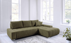 Hoekbank Olivia rechts ribstof met slaapfunctie