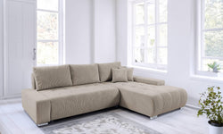 Hoekbank Olivia rechts ribstof met slaapfunctie