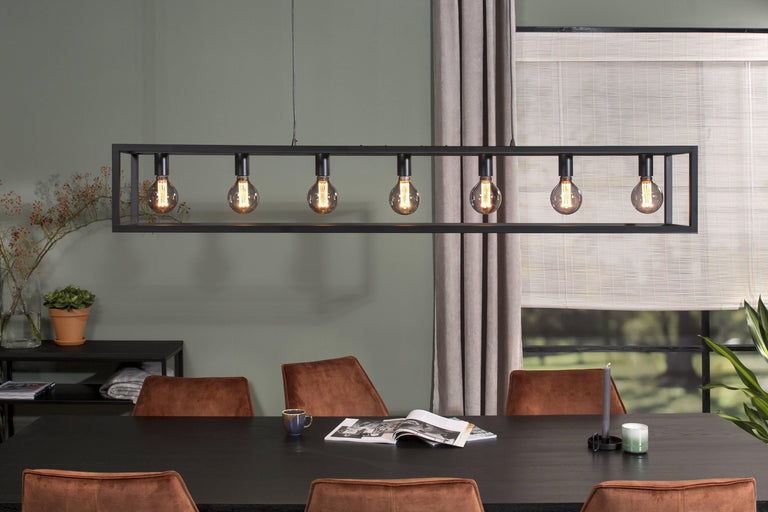 Zwarte hanglamp eettafel frame Charlie 7-lichts