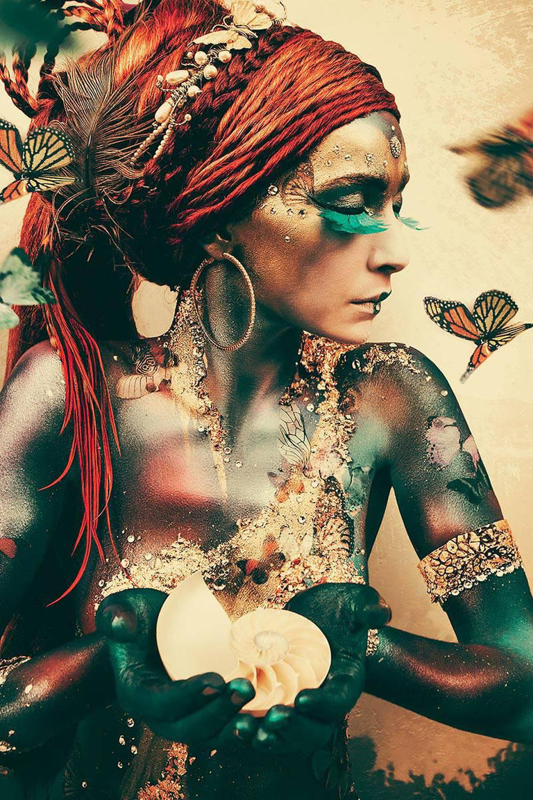 Wanddecoratie Woman with Butterflies plexiglas